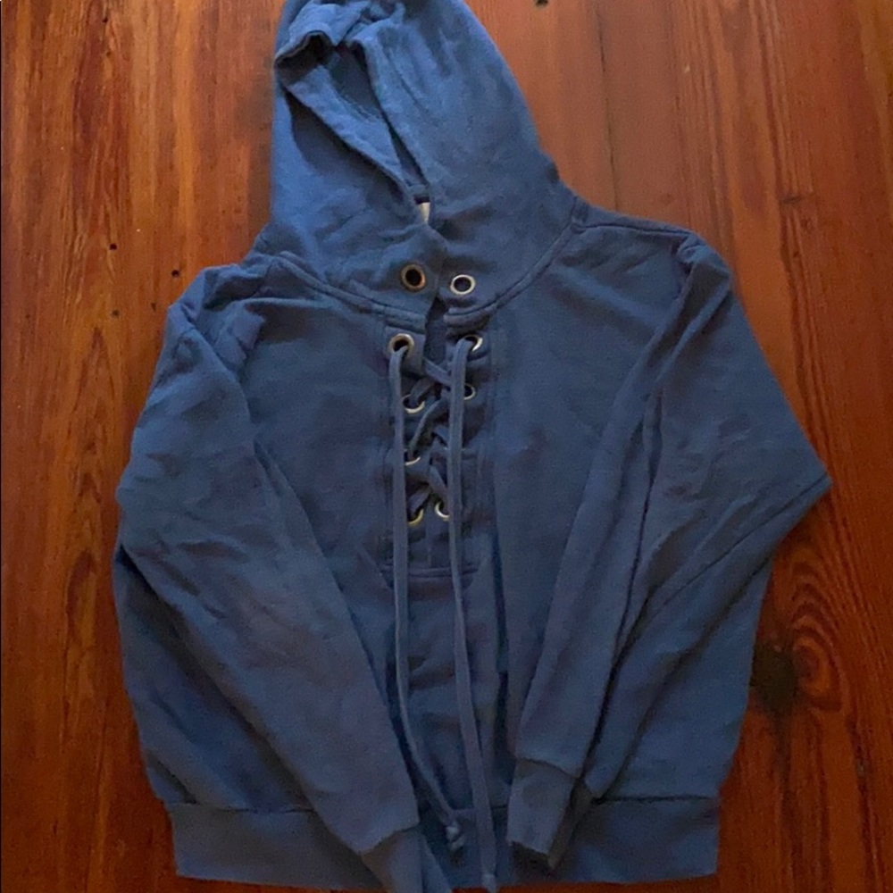 blue lace up sweater